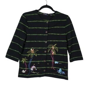 Vintage Onque Casuals Womens Embroidered Safari‎ Striped Shirt Size S Whimsy